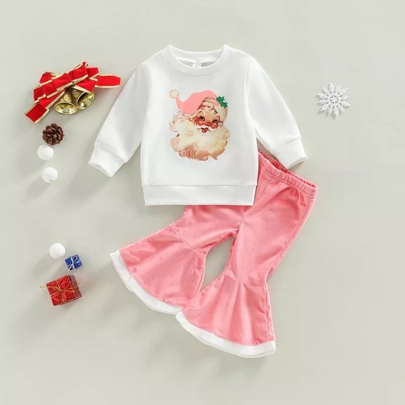 Other - Santa Girls Pink Velour Bell Bottoms Outfit Set